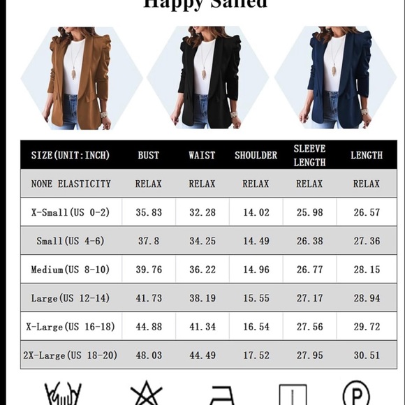 Women's Blazers Open Front Puff Sleeve with Pockets - Picture 5 of 7